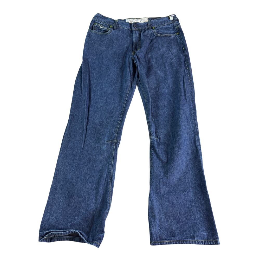 AKOO Jeans Mens 38 Blue Denim Straight Leg Hip Hop Y2K 100% Cotton Embroidered